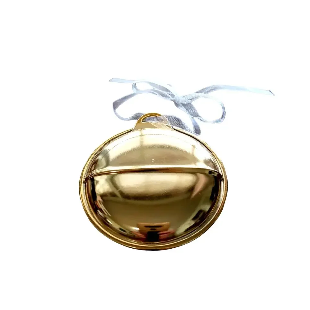 👶🏼🪇🎄Gold Tone Joy Jingle Bell Baby Christmas Ornament Tree Cutout Hang Decor